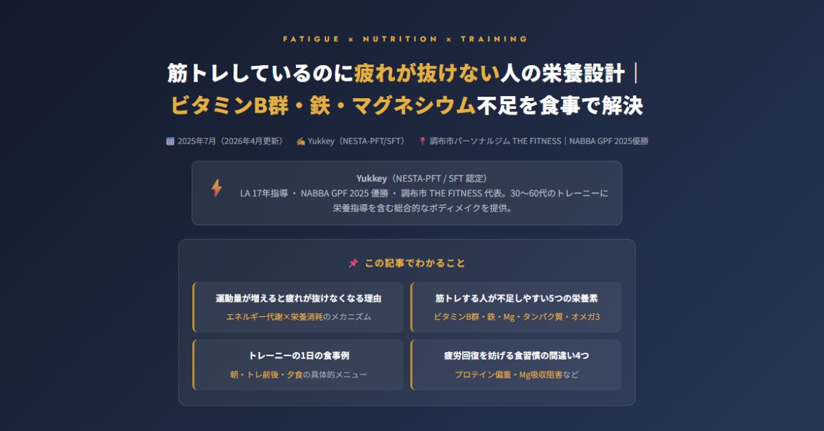筋トレしているのに疲れが抜けない人の栄養設計｜       ビタミンB群・鉄・マグネシウム不足を食事で解決する調布のトレーナーガイド