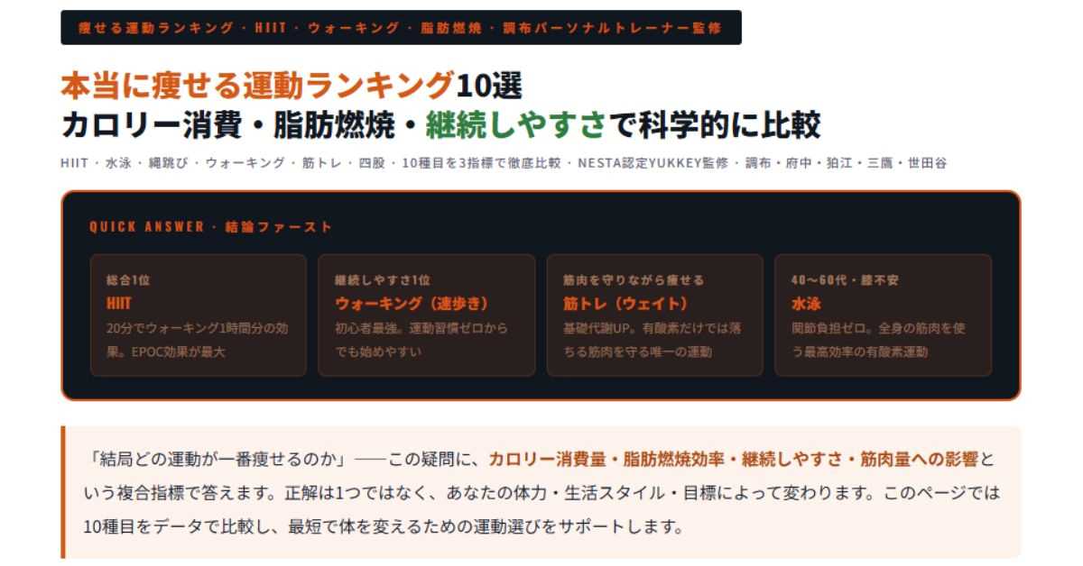 本当に痩せる運動ランキング10選