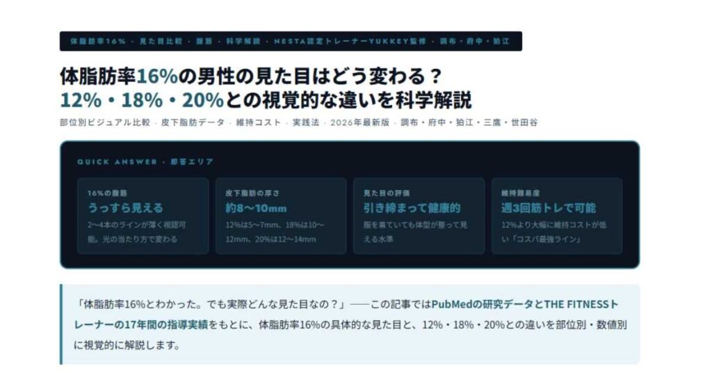体脂肪率16%の男性の見た目