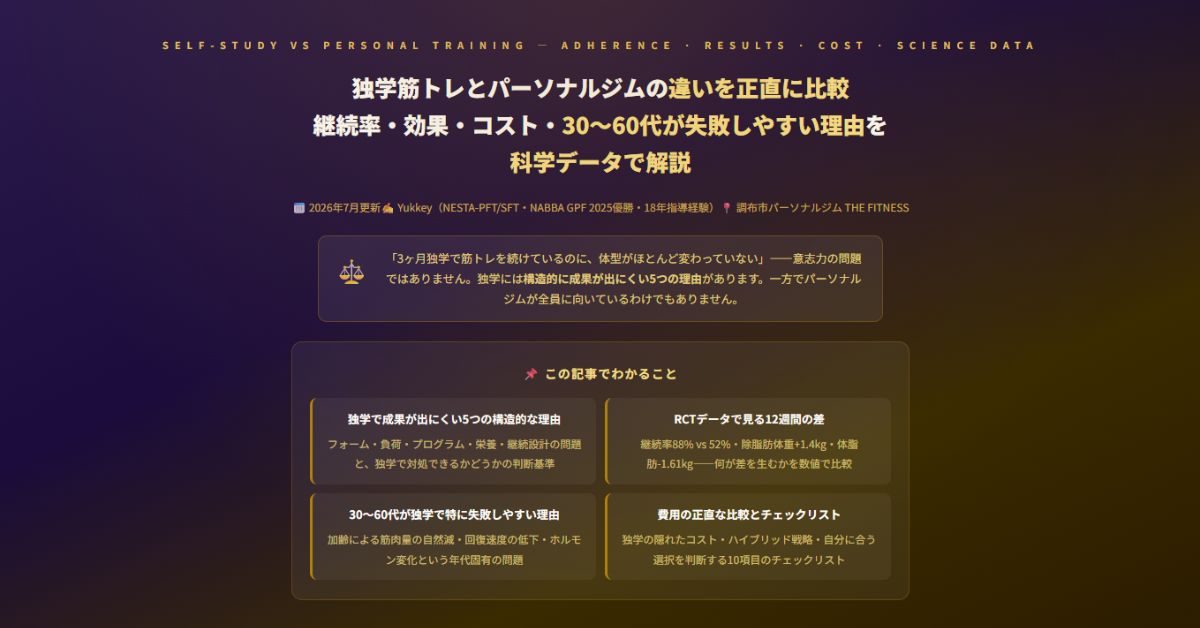 独学筋トレとパーソナルジムの違いを正直に比較